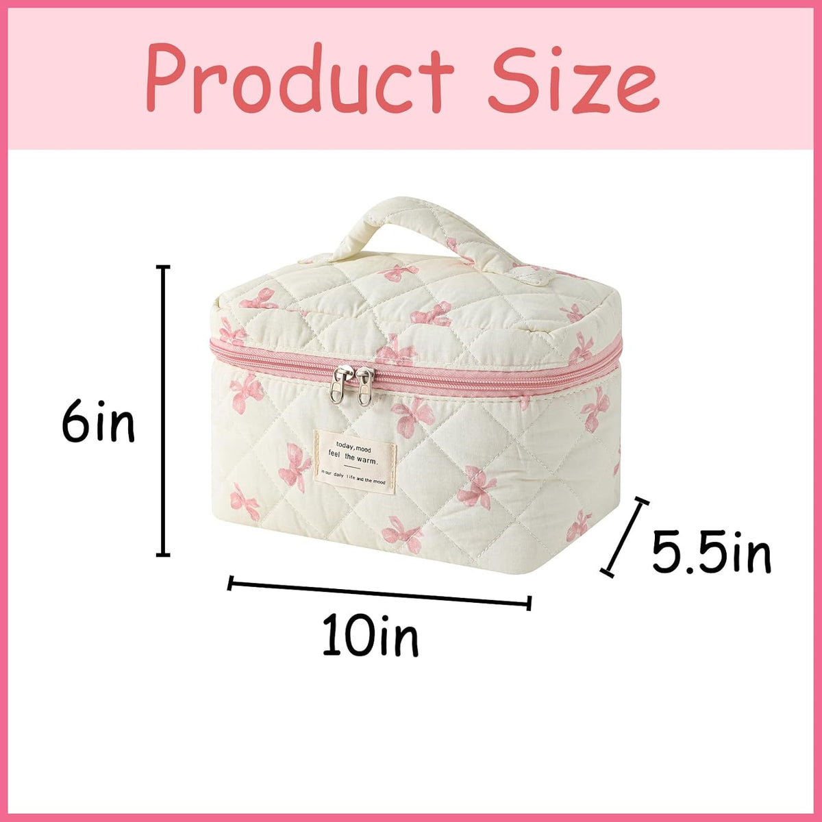 uekeboag Large Travel Quilted Makeup Bag for Women (Little Pink Bow