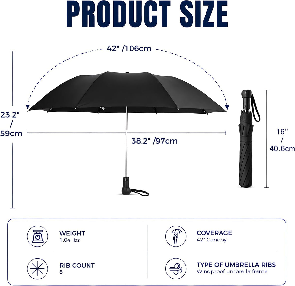 Collapsible Windproof Umbrella Travel - 42inch Auto Open & Manual Close