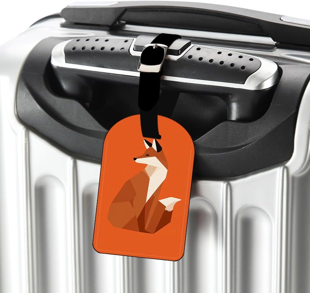 Stylish Red Foxy Fox Rectangle Leather Luggage Card Suitcase Carry-On ID Tag Travel Bag Label Travel Accessories Tag - 1 pack