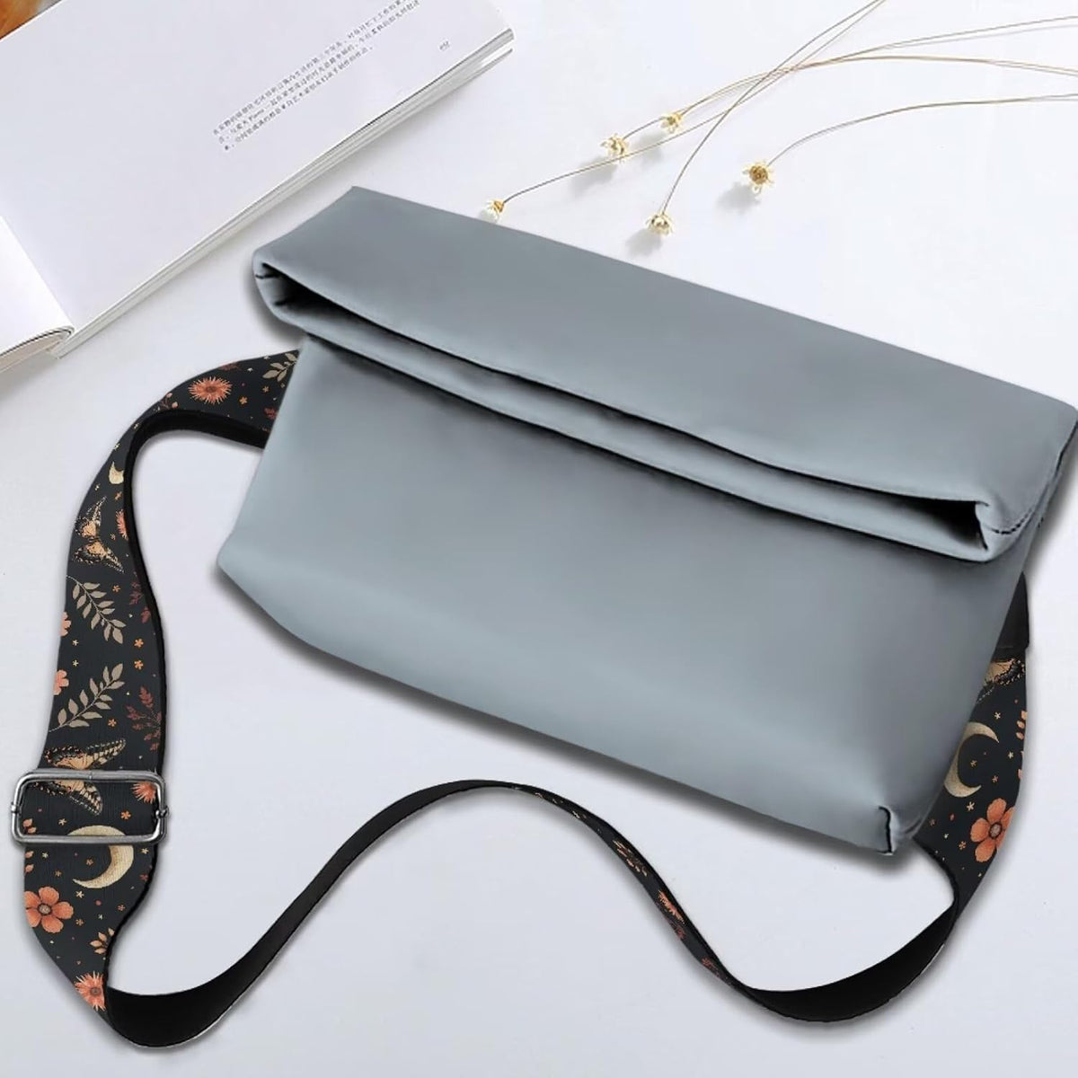 Coldinair Moon Floral Purse Strap with Adjustable Replacement Bag Straps Wide Bag Straps for Canvas Crossbody Purses Strap Messenger Bags Shoulder Handbag