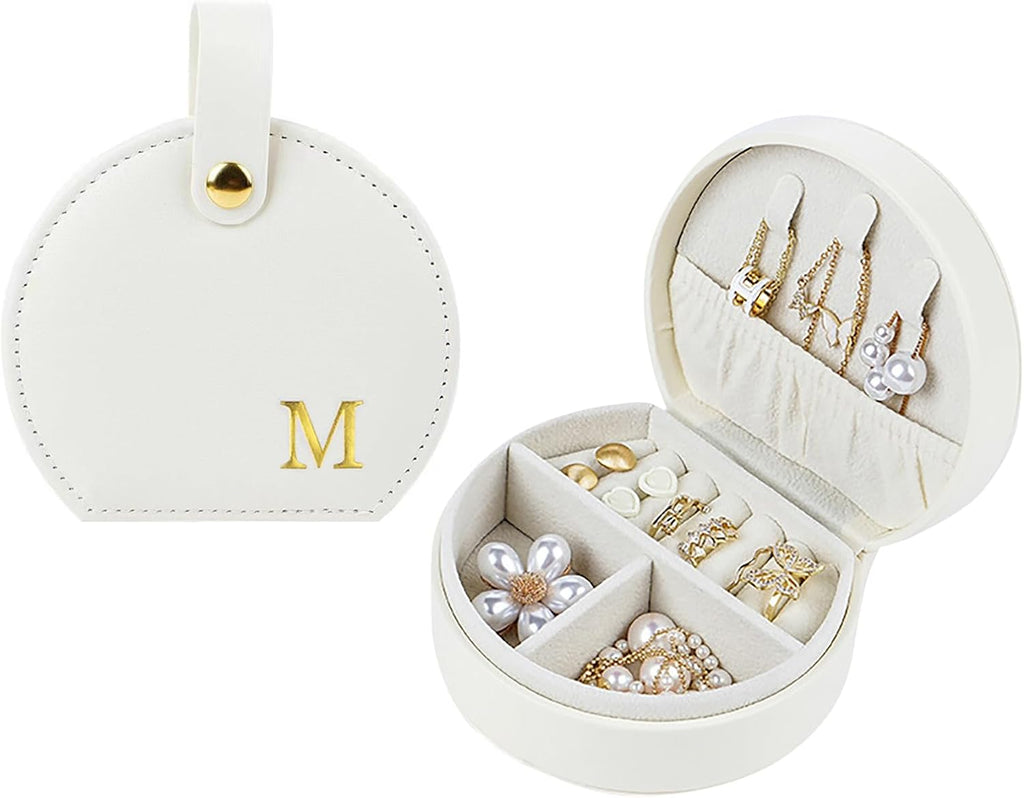 Travel Jewelry Case,Personalized Jewelry Box,Elegant Half-Moon Design with Personalized Golden Initial Case,Personalized Gifts for Women,Jewelry organizer;Personalized Gifts for Women or Friends(M)