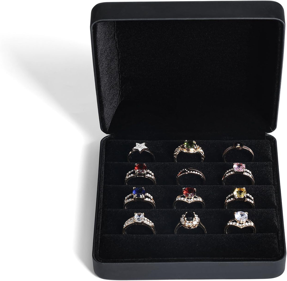 Small Ring Organizer Box, Portable Jewelry Rings Display Collector Case, Jewelry Ring Tray holder Showcase. Modern Rings Storage Boxes Fit for Women, Girl for Travel (Black)
