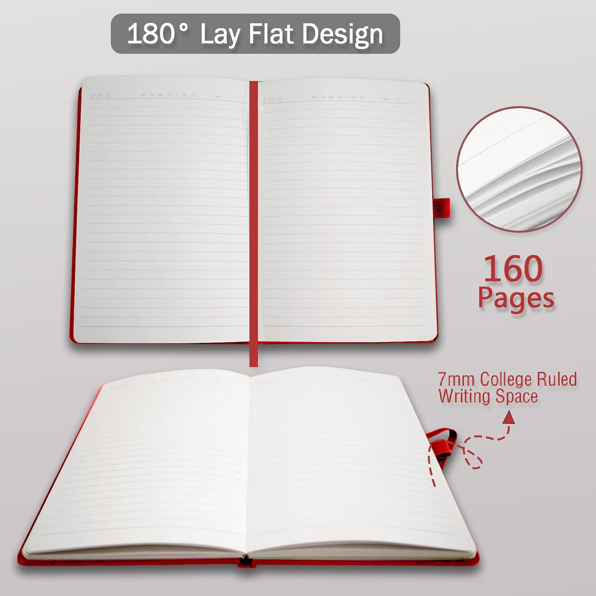 Heture Hardcover Notebooks, A5 Lined Journals Notebook for Writing 160 Pages, 8.2 x 5.5 inch, Classic Ruled Notebooks for College/Work/Travel(Lined-3 Pack, Red)