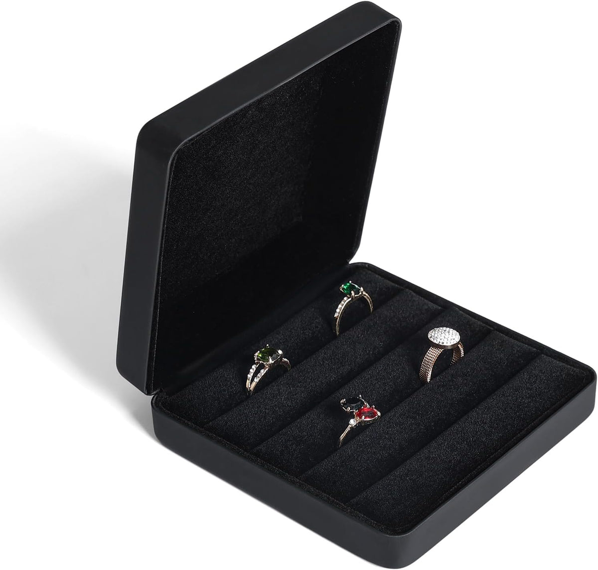 Small Ring Organizer Box, Portable Jewelry Rings Display Collector Case, Jewelry Ring Tray holder Showcase. Modern Rings Storage Boxes Fit for Women, Girl for Travel (Black)