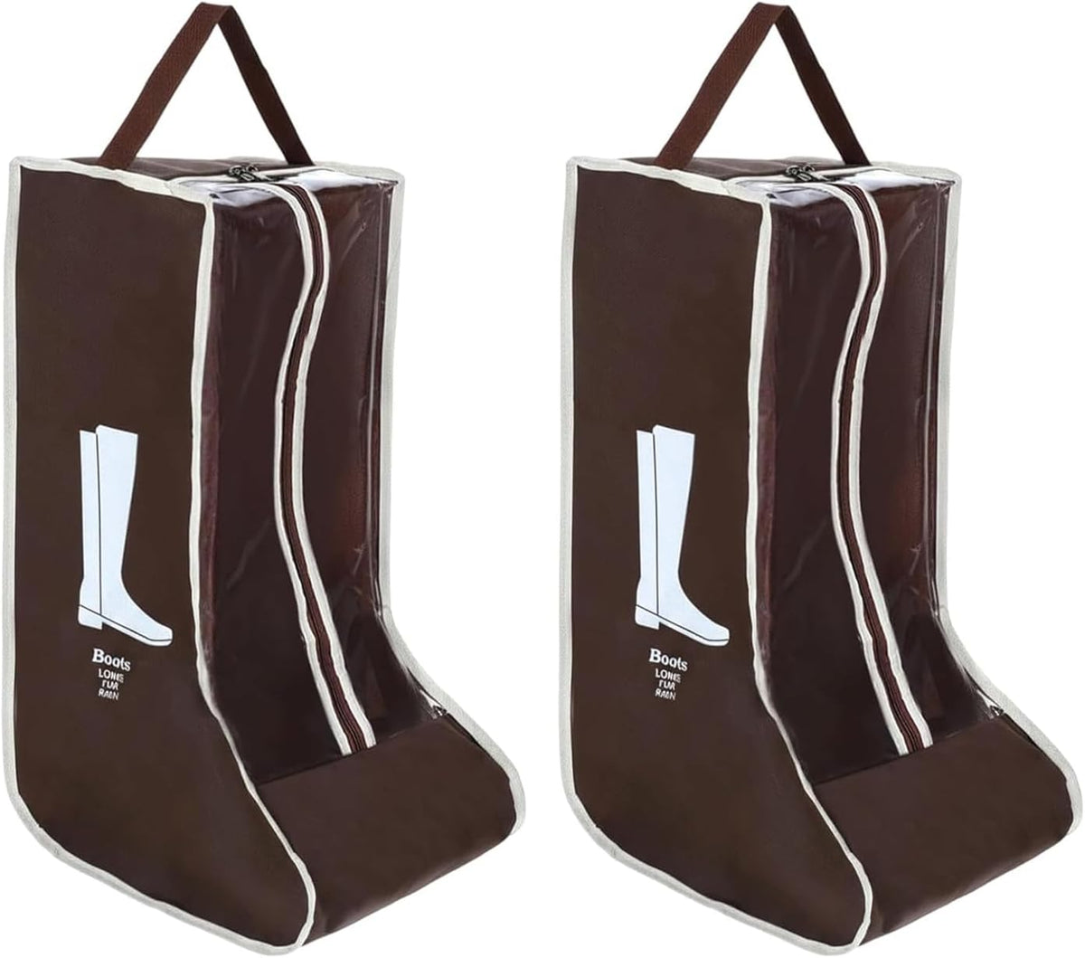 Tall Boot Storage Bag Organizer for Closet and Travel, Portable Dustproof Bags for Cowboy (2 Pcs Dark Brown Long Boot)