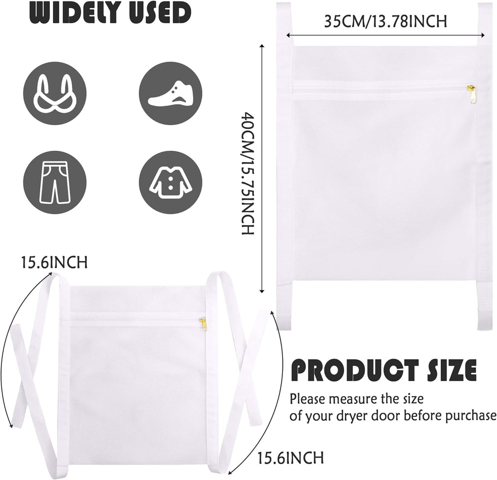 Sneaker Drying Bag, Shoe Dryer Mesh Bags, Sneaker Wash & Dry Net Bag for Dryer, Large HoneyComber Mesh Laundry Bags with Zipper and Strap for Most Dryers Door, 15.7"x13.8" (White & Grey)