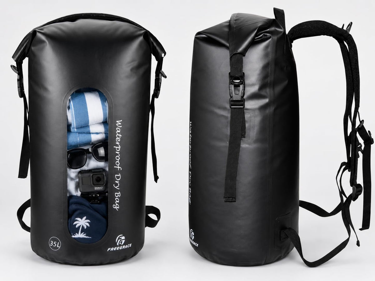 Freegrace 35L Waterproof Dry Bag Backpack, Phone Case & Waist Pouch, Black