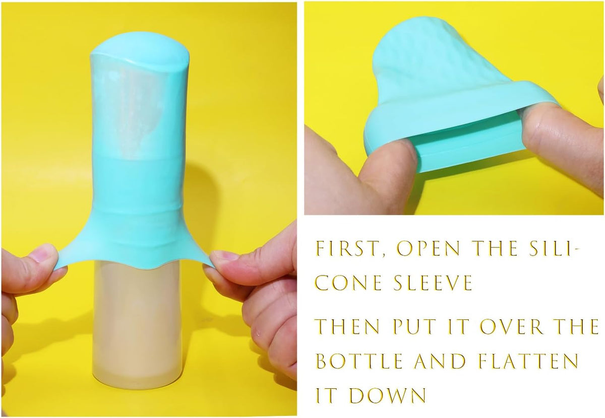 Mini Skater 12pcs Silicone Travel Bottle Cover Reusable Elastic Sleeve Fit Standard Toiletry Container Stretching Bottle Lid Cap for Luggage Bag Suitcase Prevent Leakage Solution (Light Blue)