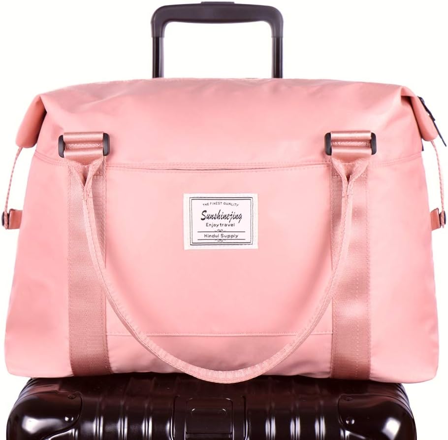 Sunshinejing Unisex Large Travel Shoulder Weekender Overnight Bag Handbag Gym Tote Bag with Trolley Sleeve (Pink)