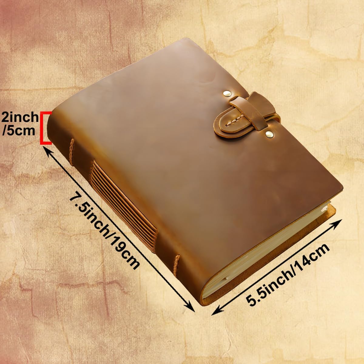 Acidea Leather Vintage Journal, 7.5"x5.5" Hardcover Executive Notebooks, 200 Sheets(400Pages) Blank Kraft Paper Sketchbook, Genuine Leather Handmade Travel Writing Journal Dairy, Gift for Men, Women
