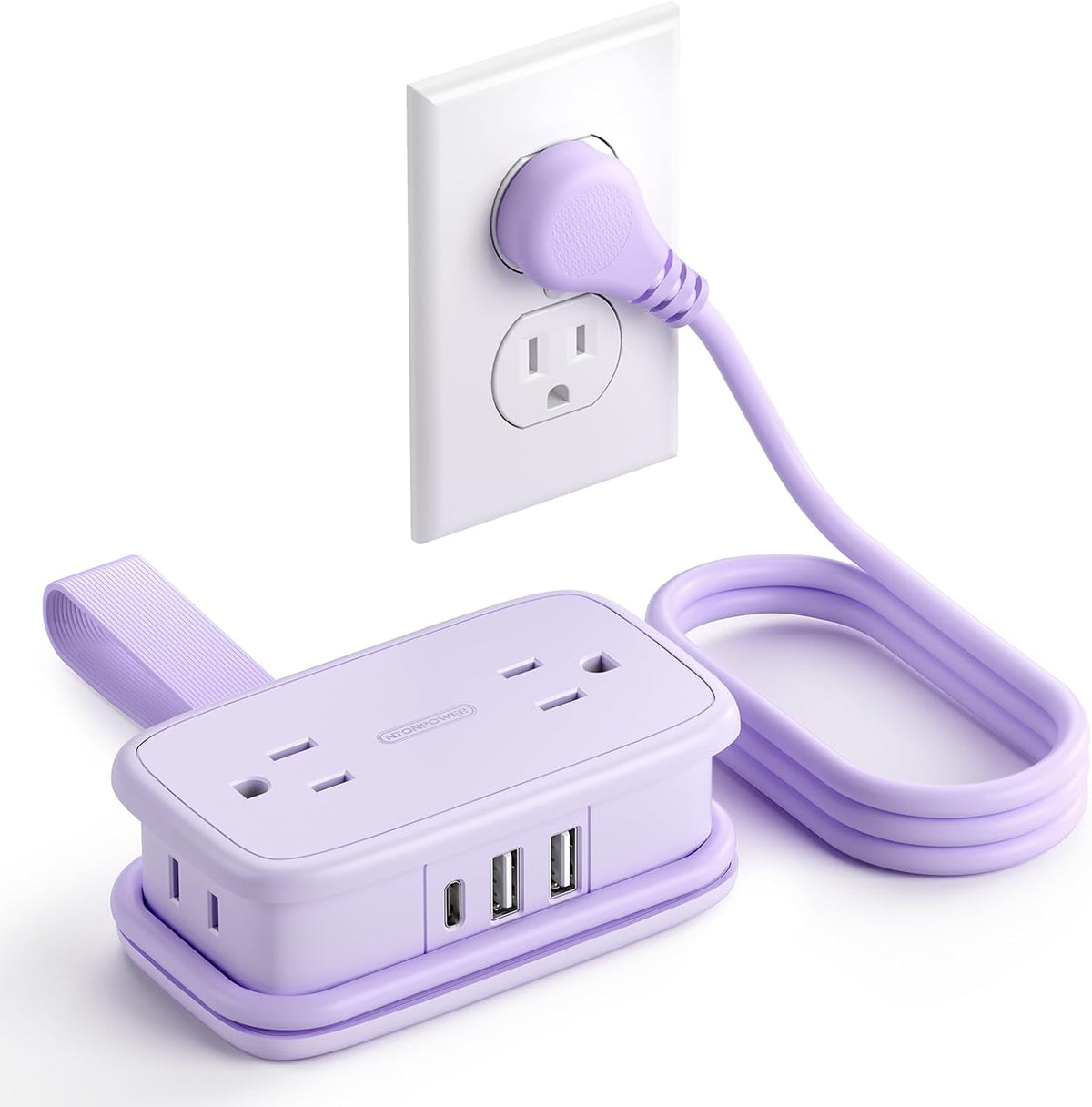 NTONPOWER Purple Travel Power Strip,Travel Essentials 4 Outlets 3 USB(1 C) with 4FT Wrapped Extension Cord Flat Plug, Cruise Essentials 2026 for Hotel Travel Cruise Essentials (Pack of 2)