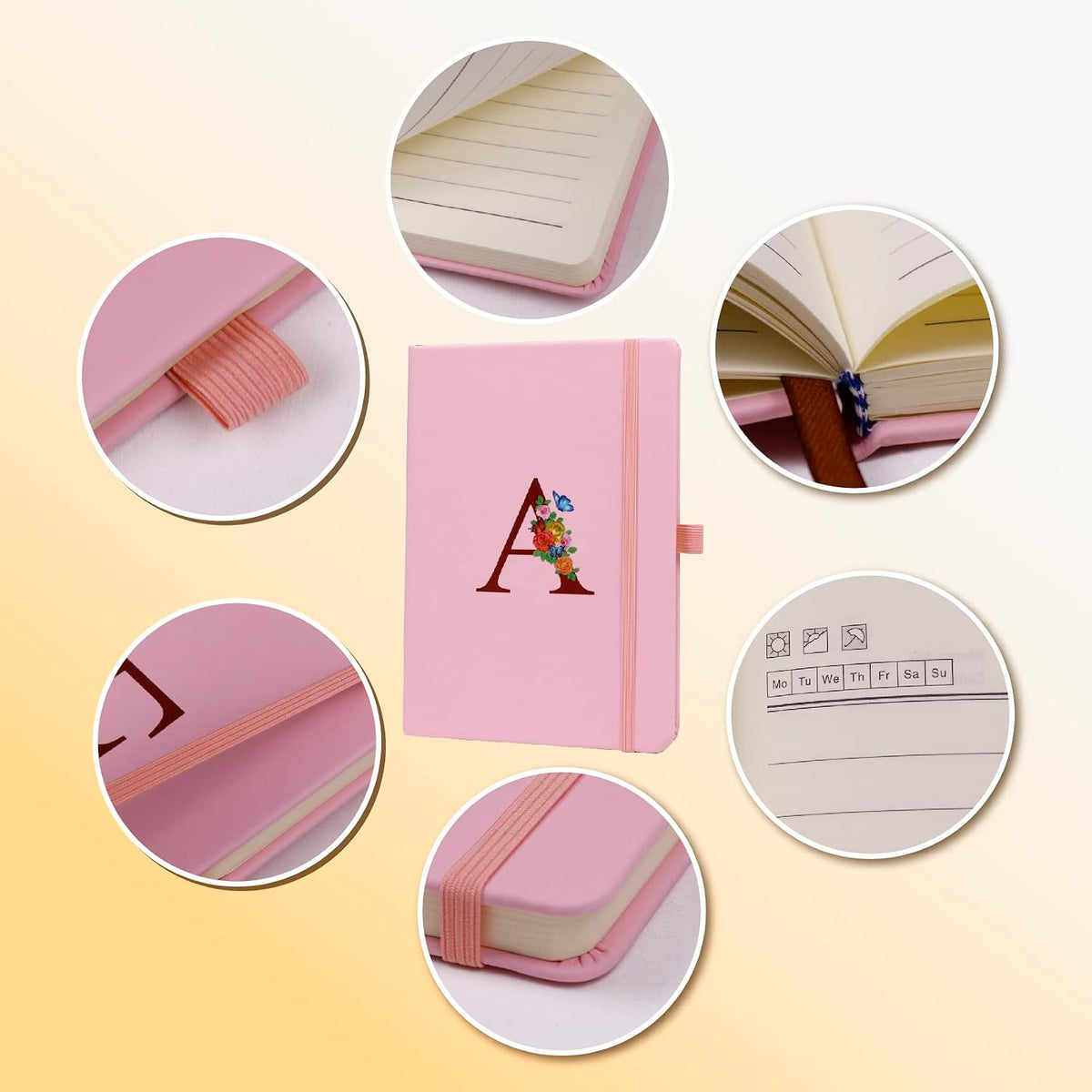 Pink Notebook for Women, 5.7"X8.3" A5 Journal Notebook with Letter T, Dual-Sided Writing Notebook with Dividers, Cute Leather Journal for Work, Business, School, Meetings, Travelers, Small Notebook