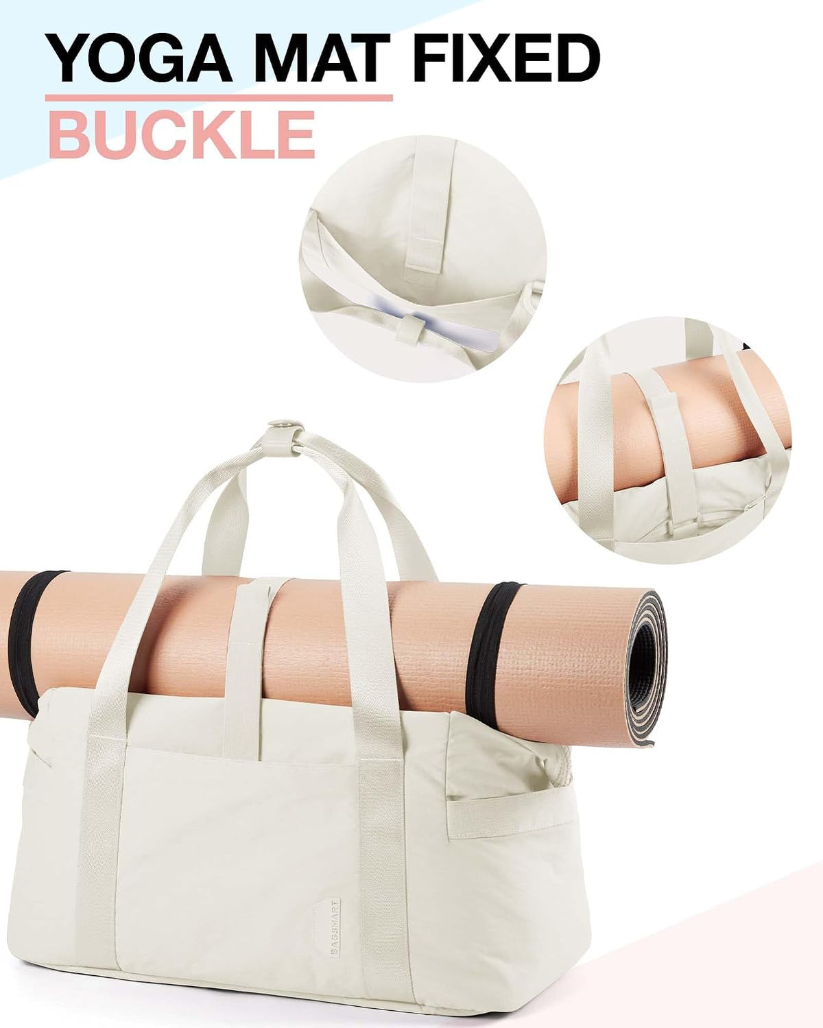 BAGSMART BAGSMART Gym Bag for Women, Carry on Weekender Overnight Bag, Travel Duffel Bags with Trolley Sleeve, Personal Item Travel Bag Tote Bag Workout Dance Bag(Light Beige-Large)
