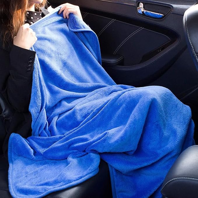 ShezPretty Premium 2in1 Soft Travel Blanket Pillow with Airline Hand Luggage Sleeve and Backpack Clip Airplane (Blue)