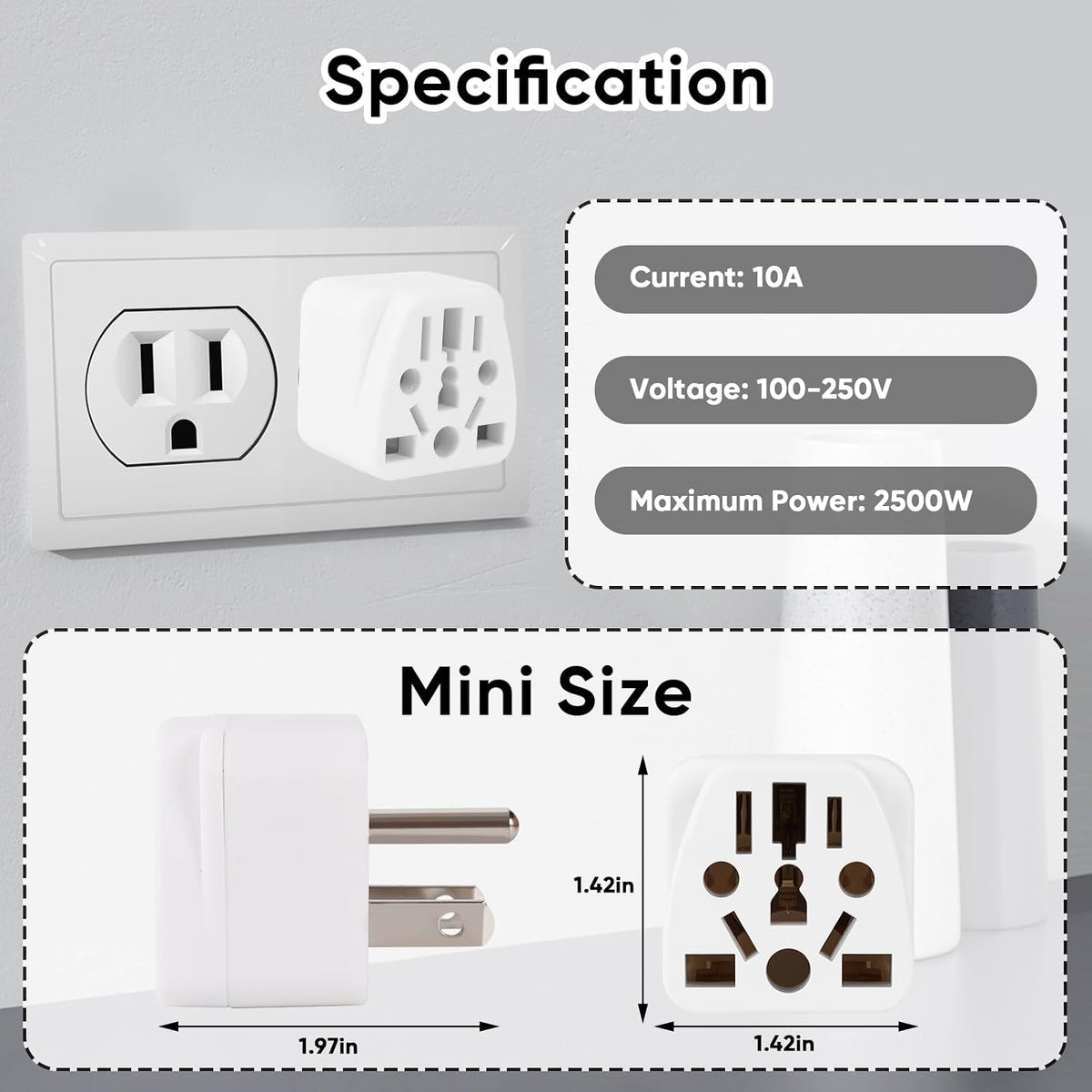 3 Pack US Travel Plug Adapter- EU, UK, AU, CN, JP, Italy, Brazil to American Plug Adapter, Universal Plug Adapter for USA- Type B, White