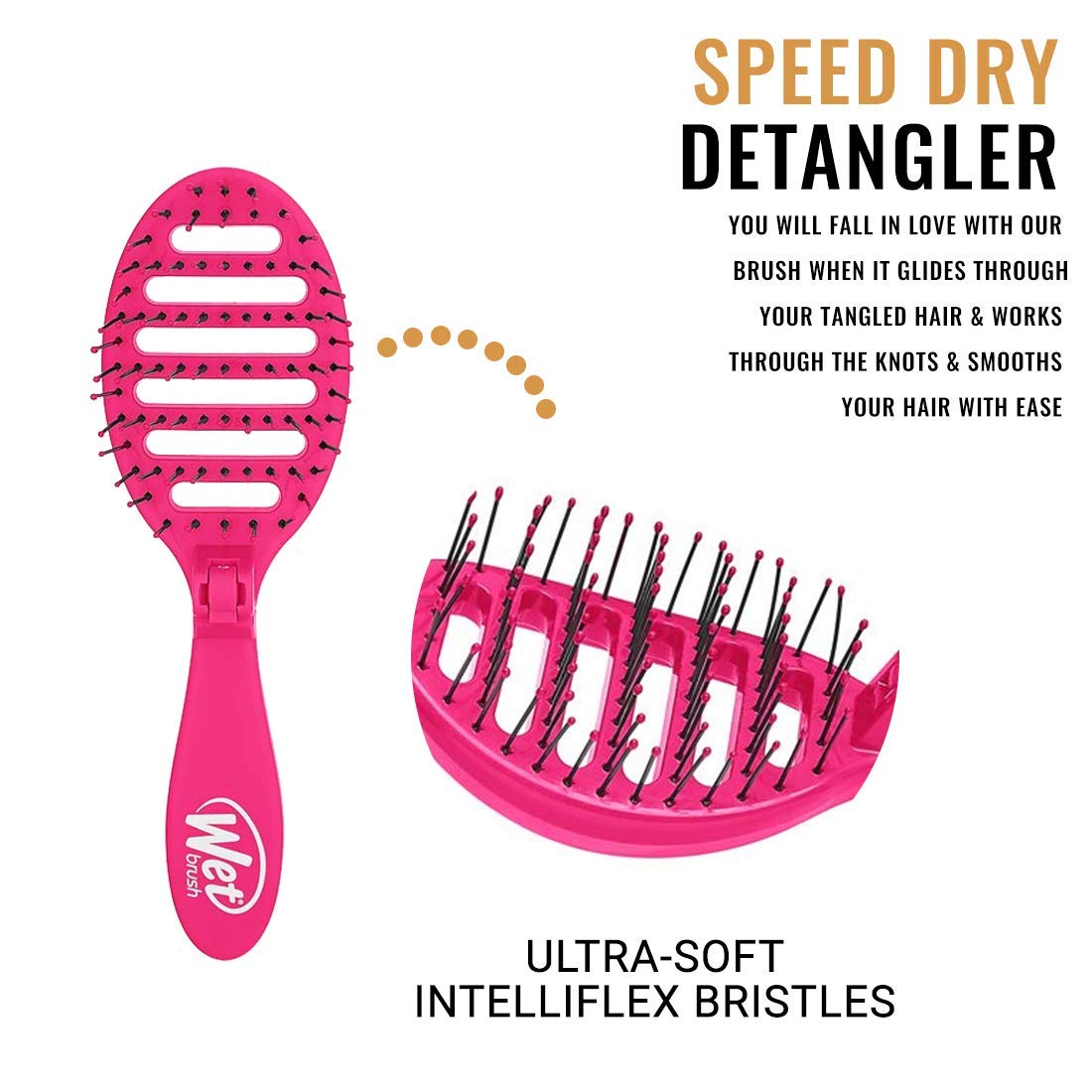 Wet Brush Pop & Go Speed Dry Hair Brush - Pink - Vented Design and Ultra Soft HeatFlex Bristles Are Blow Dry Safe- Travel Size - Manages Tangle and Uncontrollable Hair - Pain-Free