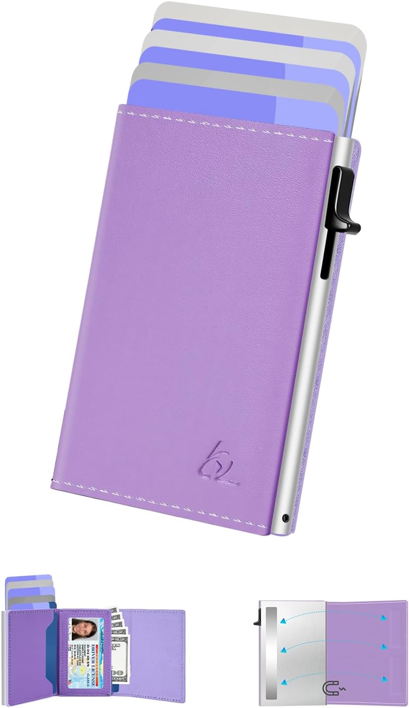 dwnkove Womens Wallet Card Holder - Pop Up Aluminum Case, Premium Flexible Leather, Smart Wallet for Women, RFID Blocking, Slim, Minimalist, Front Pocket - 9-14 Card Capacity | ID Window | Cash Slot