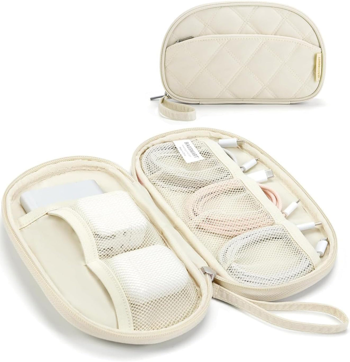 BAGSMART Electronics Organizer Travel Case for Cords Chargers Phones, Beige
