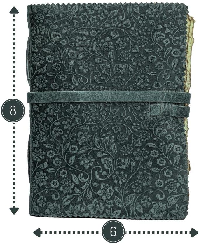 LEATHER VILLAGE Ladies Leather Journal Floral Embossed, Teal 10x7.