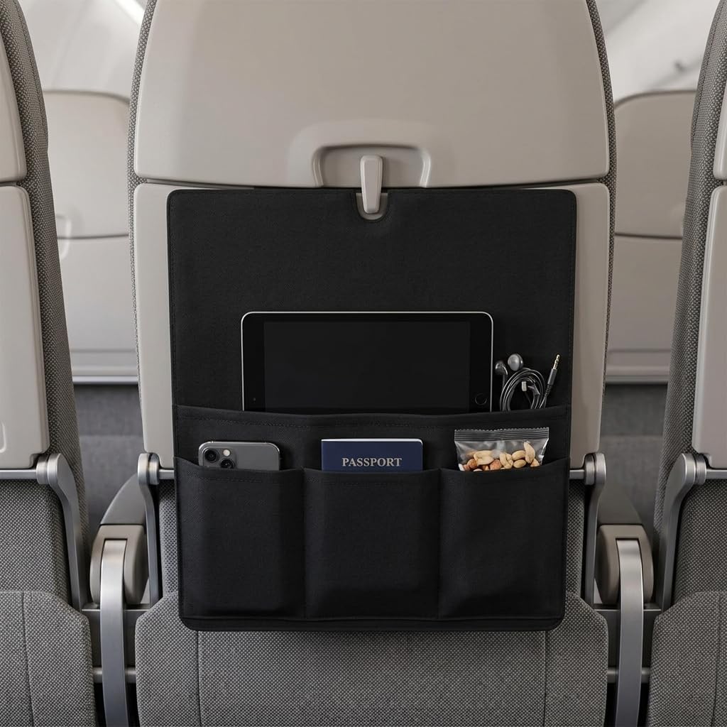 Airplane Seat Back Organizer Travel Storage Bag with Media Holder