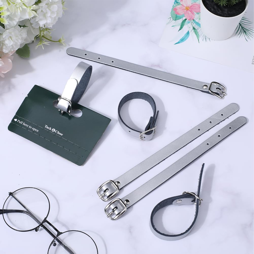 GORGECRAFT 10PCS 8 Inch Cowhide Leather Luggage Labels Strap Silver Luggage Tags Adjustable Replacement Belts with Buckle Watch Band Strap for ID Card Pass Holder Travel Storage Hanging Supplies