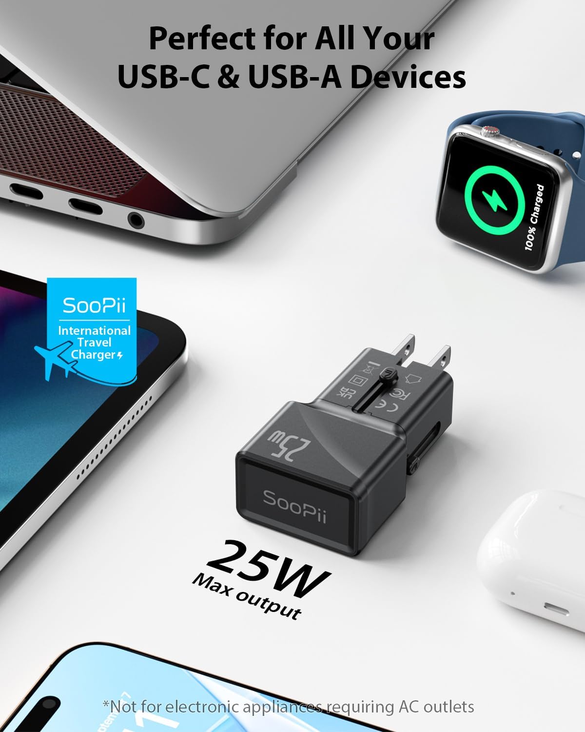 SooPii 25W Universal Travel Adapter with 100W Smart LED Cable