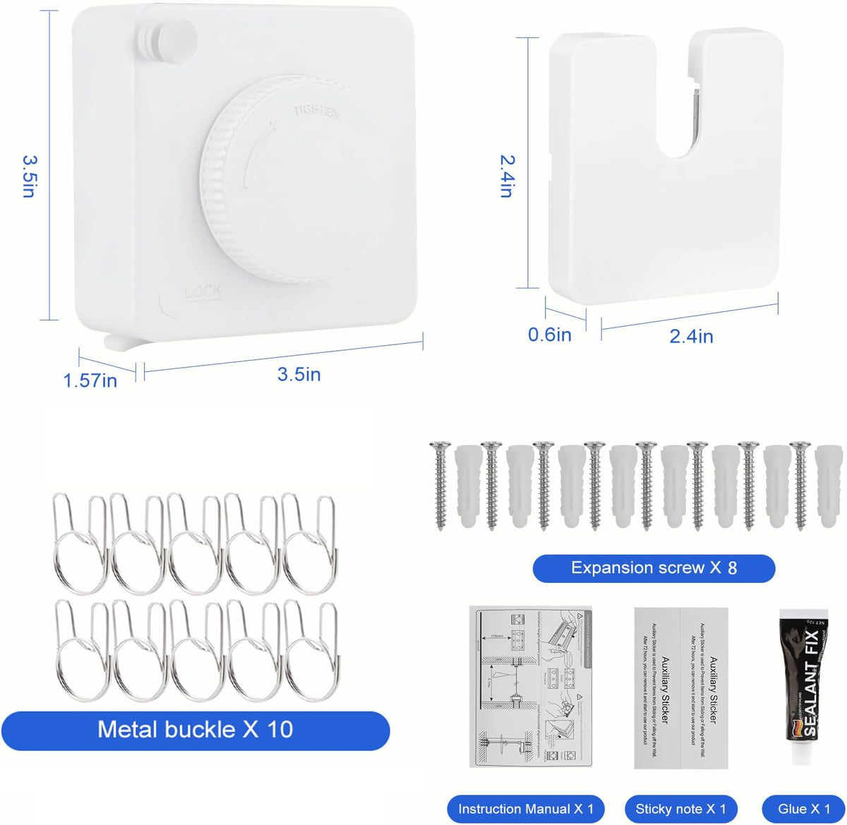15.7Ft Retractable Clothesline Indoor Outdoor is Also an Anti-sag Clothes line for Indoors, Stainless Steel Wire Retractable Laundry Line for Drying Clothes, with 10 Windproof Clips (White)