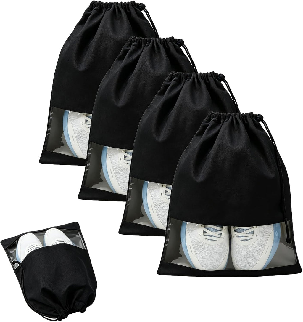 4 Pcs Shoe Bags for Travel with Clear TPU Window & Drawstring Closure