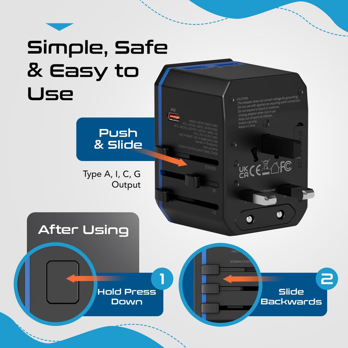 Ceptics International Power Adapter - 30W USB-C, 2 USB-A, Universal Input