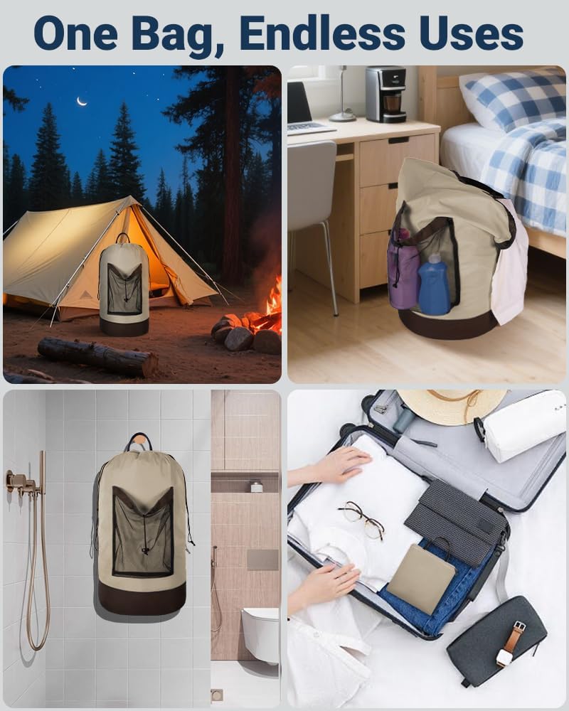 Laundry Bag with Shoulder Straps and Mesh Pocket Laundry Backpack Large Portable Laundry Hamper for College Laundromat Apartment