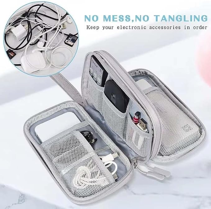 Travel Cable Organizer Pouch, Double Layer Electronics Organizer Case for Cables, Chargers, USB Drives & Accessories, Portable Travel Storage Bag (Black)