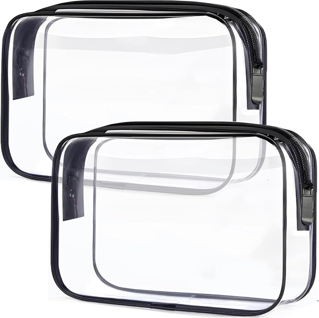 TRODANCE Clear Toiletry Bag, 2 Packs TSA Approved Water resistant Travel Organizer, Airport Airline Travel Essential Carry On Makeup Cosmetic Bags for Women, Black - 2 packs
