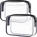 TRODANCE Clear Toiletry Bag, 2 Packs TSA Approved Water resistant Travel Organizer, Airport Airline Travel Essential Carry On Makeup Cosmetic Bags for Women, Black - 2 packs