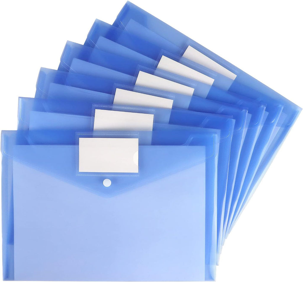 6 Pack Clear Document Folders Plastic Envelopes, A4 Size, Blue