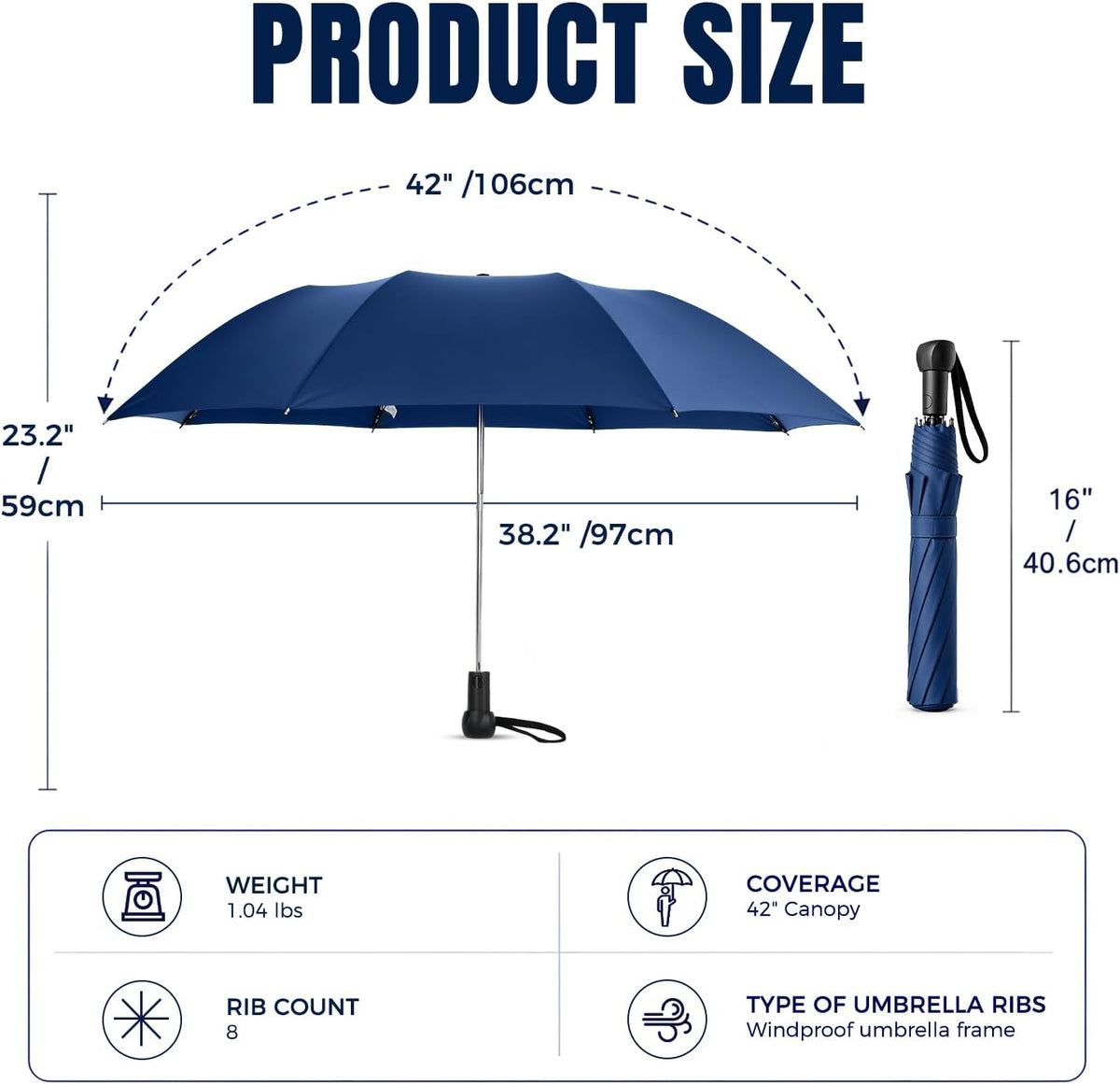 Collapsible Windproof Umbrella Travel - 42inch Auto Open & Manual Close