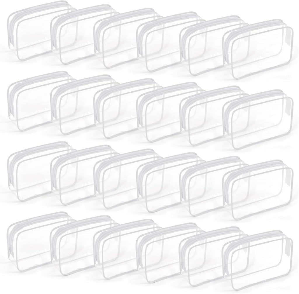 TISRATOK 24 PCS Clear Toiletry Bag for Women Men, Transparent Cosmetic Bag for Travel Makeup Organizer TSA Approved Pouch - White,Medium