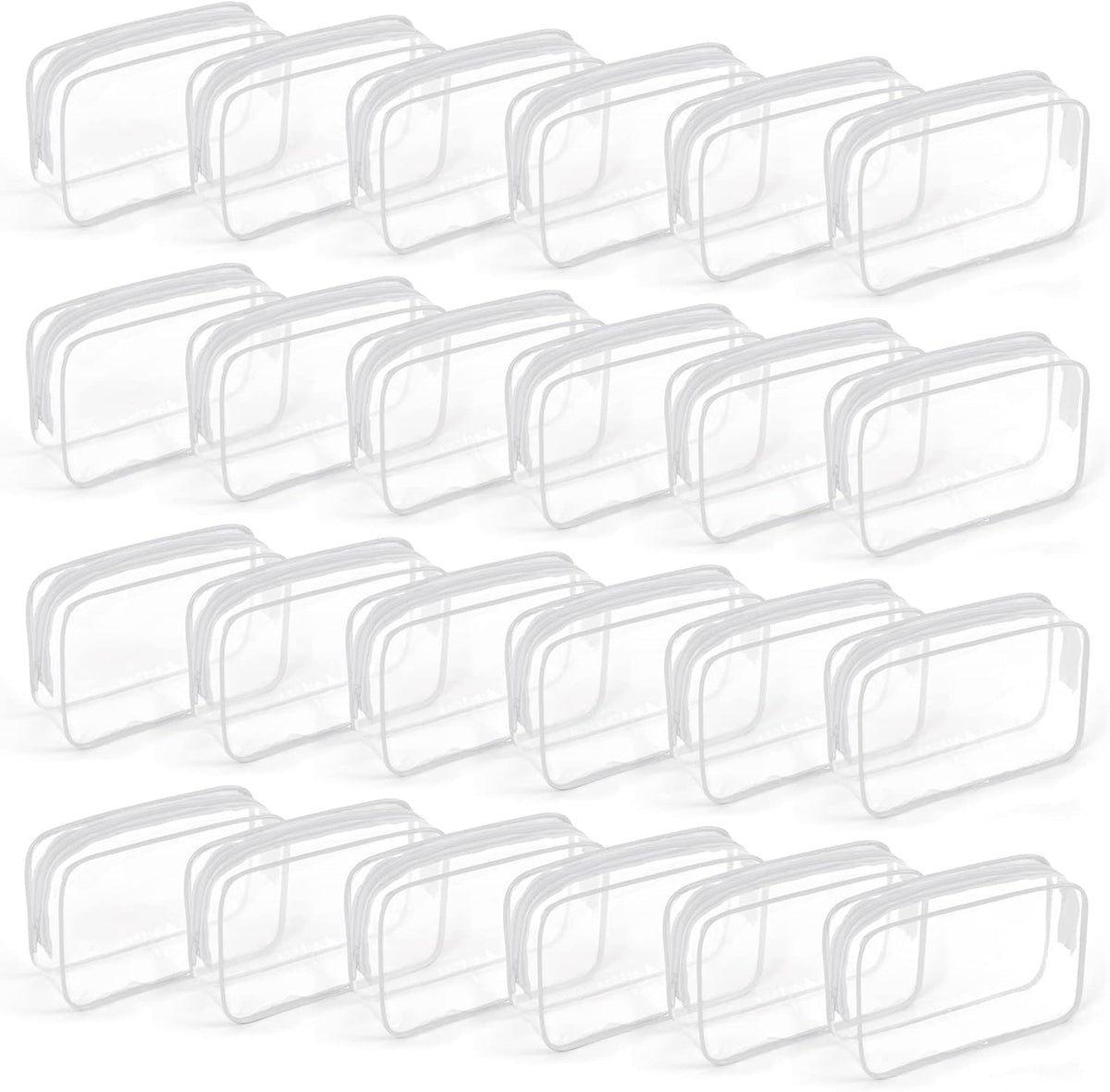 TISRATOK 24 PCS Clear Toiletry Bag for Women Men, Transparent Cosmetic Bag for Travel Makeup Organizer TSA Approved Pouch - White,Medium