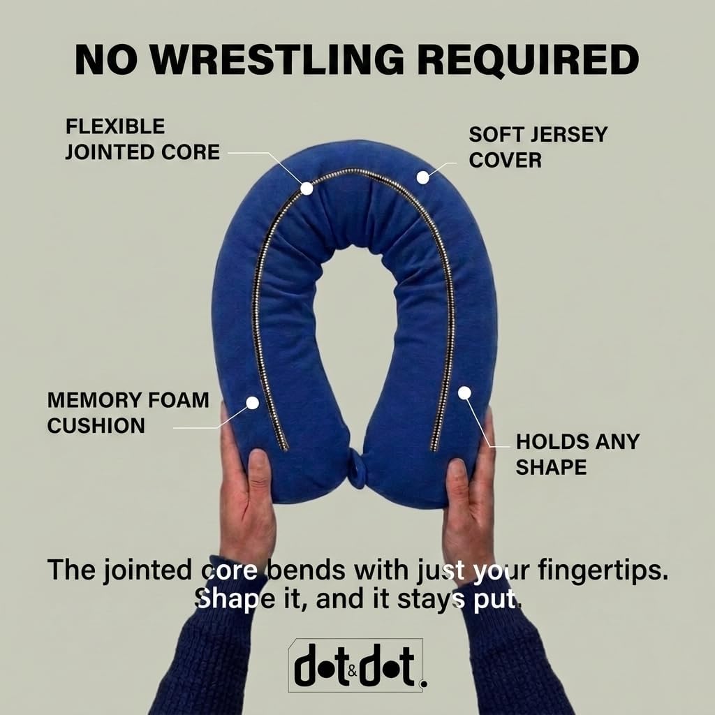 Dot&Dot Twist Memory Foam Travel Pillow, Bendable Neck Pillow for Airplane, Car and Home, 26-Inch Adjustable Roll with Washable Cotton Cover, Sapphire