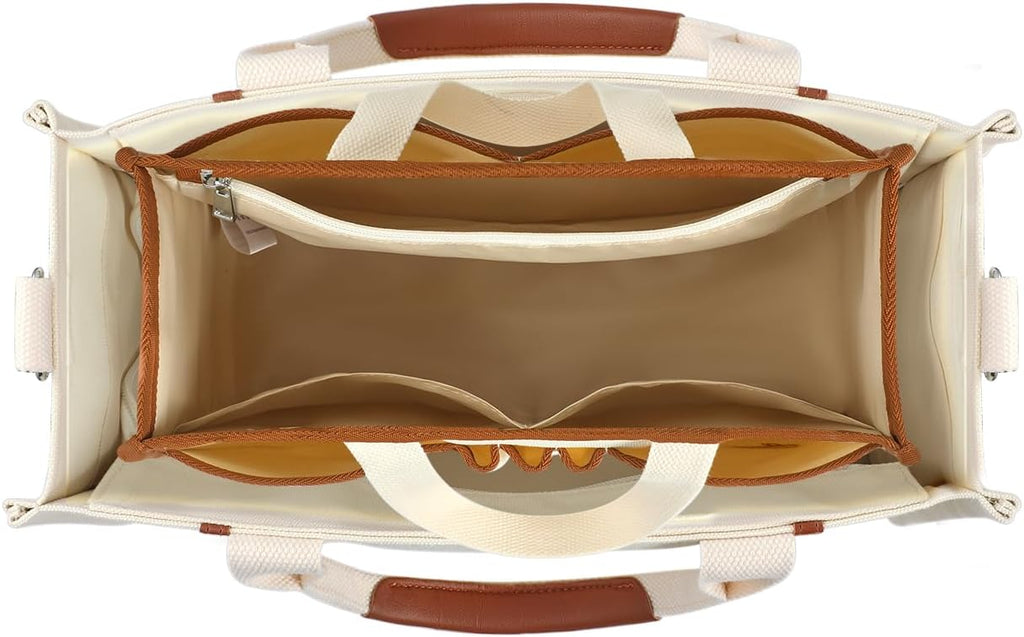 FIORETTO Women’s Canvas Tote Bag Purse with Zipper, Multi Compartment & Reinforced Bottom, Ideal for Work, Bible, Travel