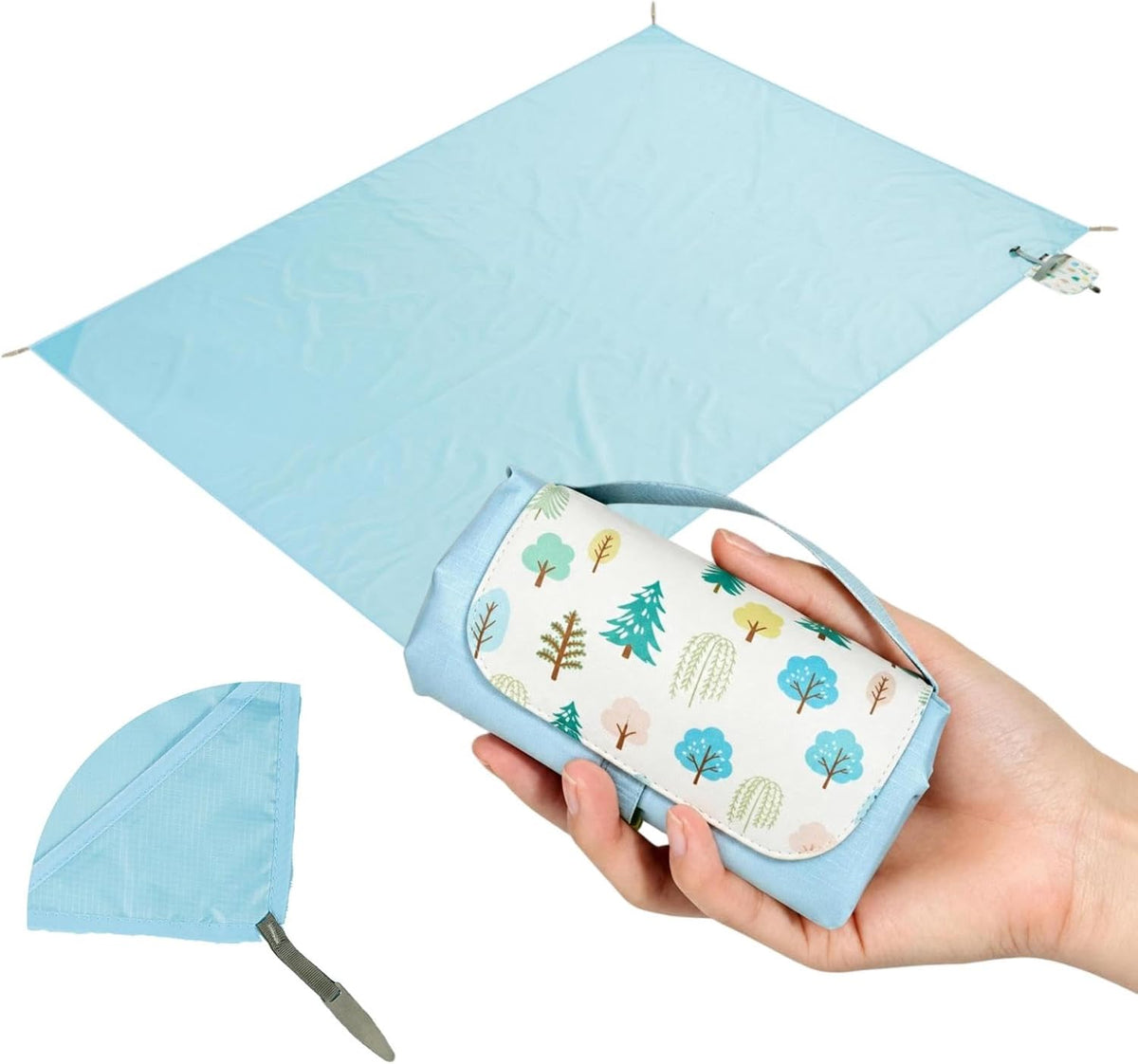 Waterproof Picnic Blanket, Small Beach Picnic Tarp, Foldable with 4 Stakes