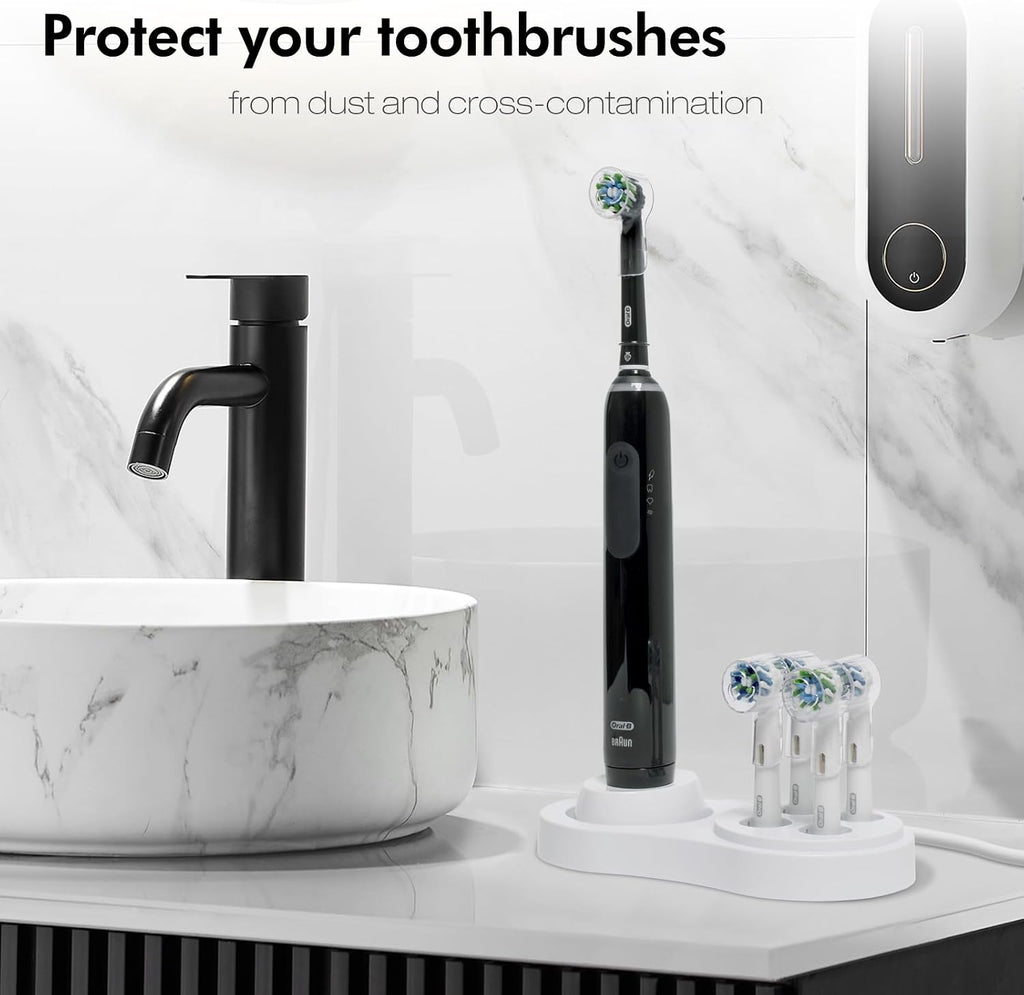 Toothbrush Head Covers & Toothbrush Holder for Oral B & iO series, transparent and white