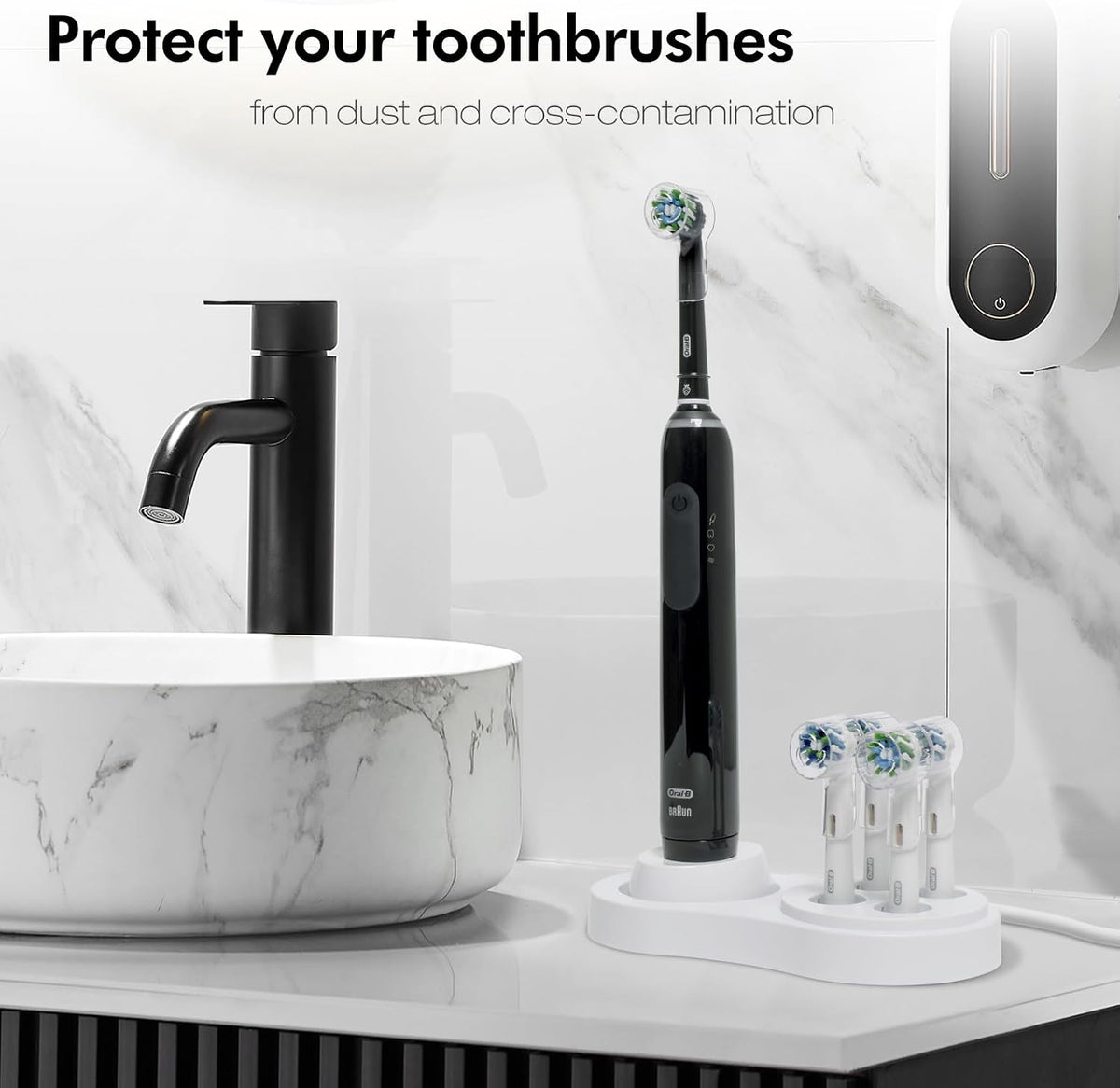 Toothbrush Head Covers & Toothbrush Holder for Oral B & iO series, transparent and white