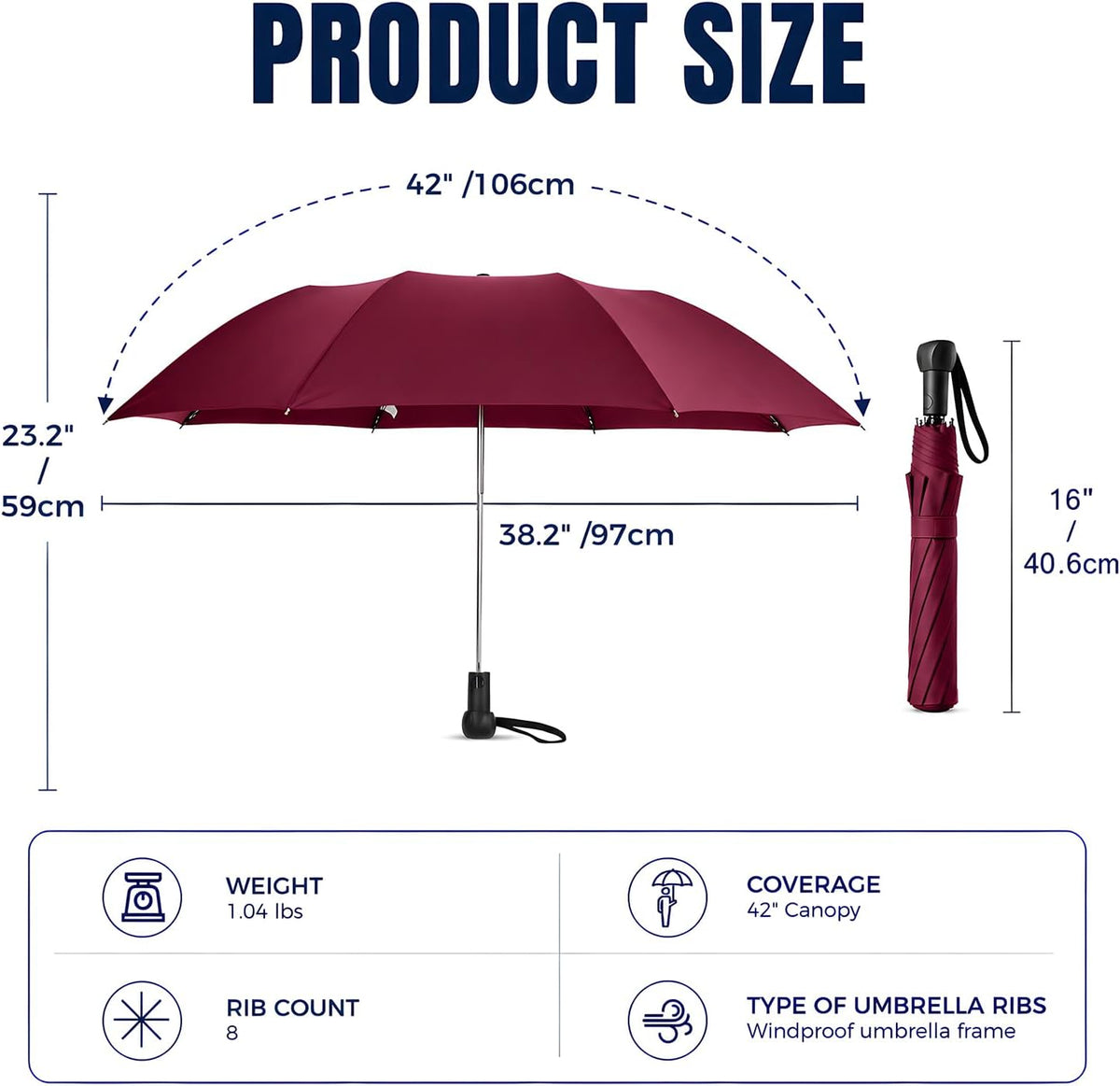 Collapsible Windproof Umbrella Travel - 42inch Auto Open & Manual Close