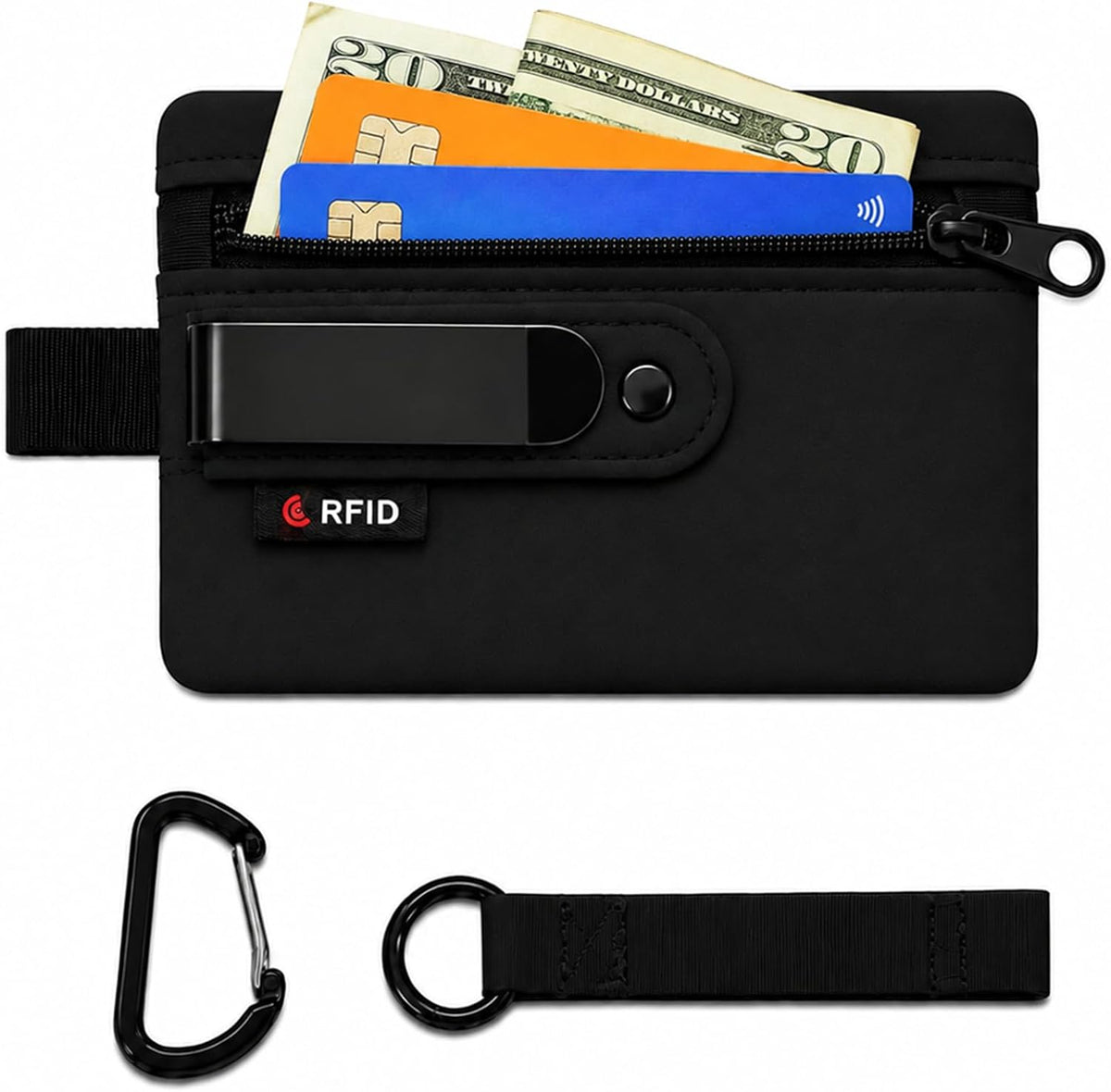 Hidden Clip Stash Travel Belt Wallet for Credit Cards & Cash, RFID Blocking