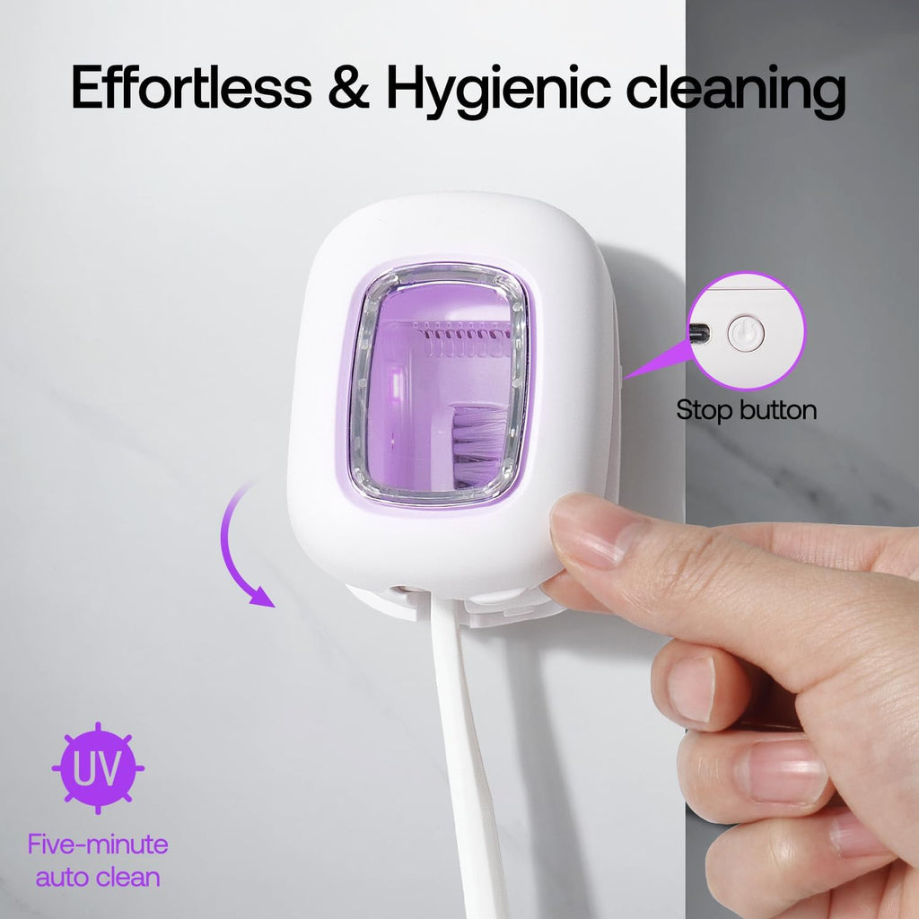 UV Toothbrush Sanitizer Case, Rechargeable Toothbrush Travel Cover Portable/Magnetic Wall Mount for Bathroom and Travel, Fits Electric and Manual Brushes, White
