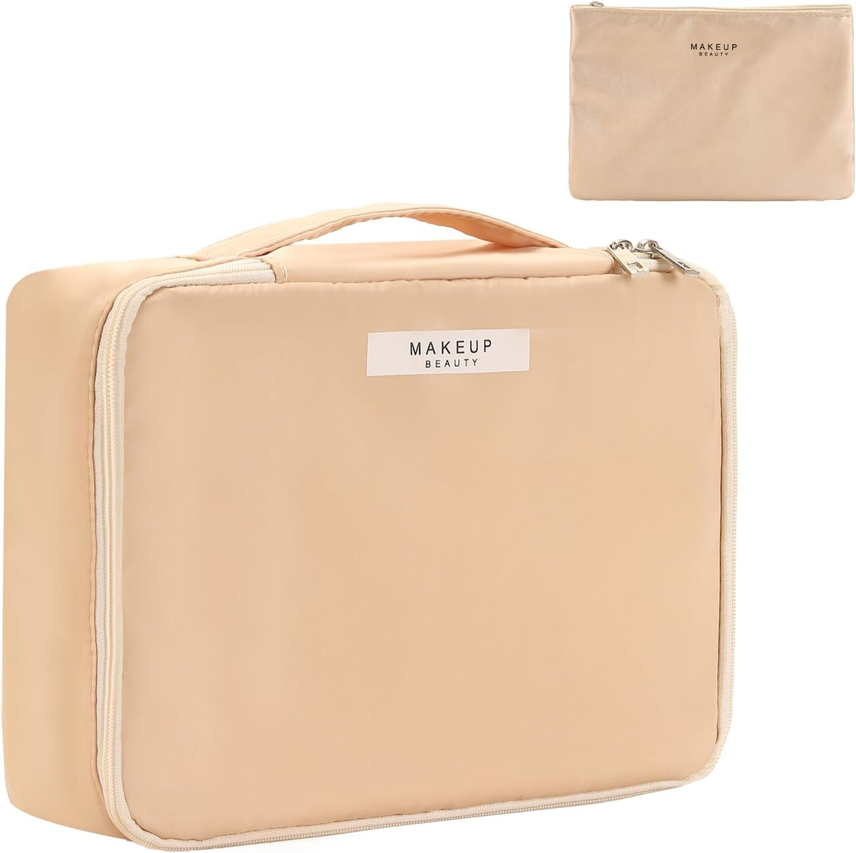 Queboom Travel Makeup Bag Cosmetic Bag Toiletry Bag for Women & Men, Beige