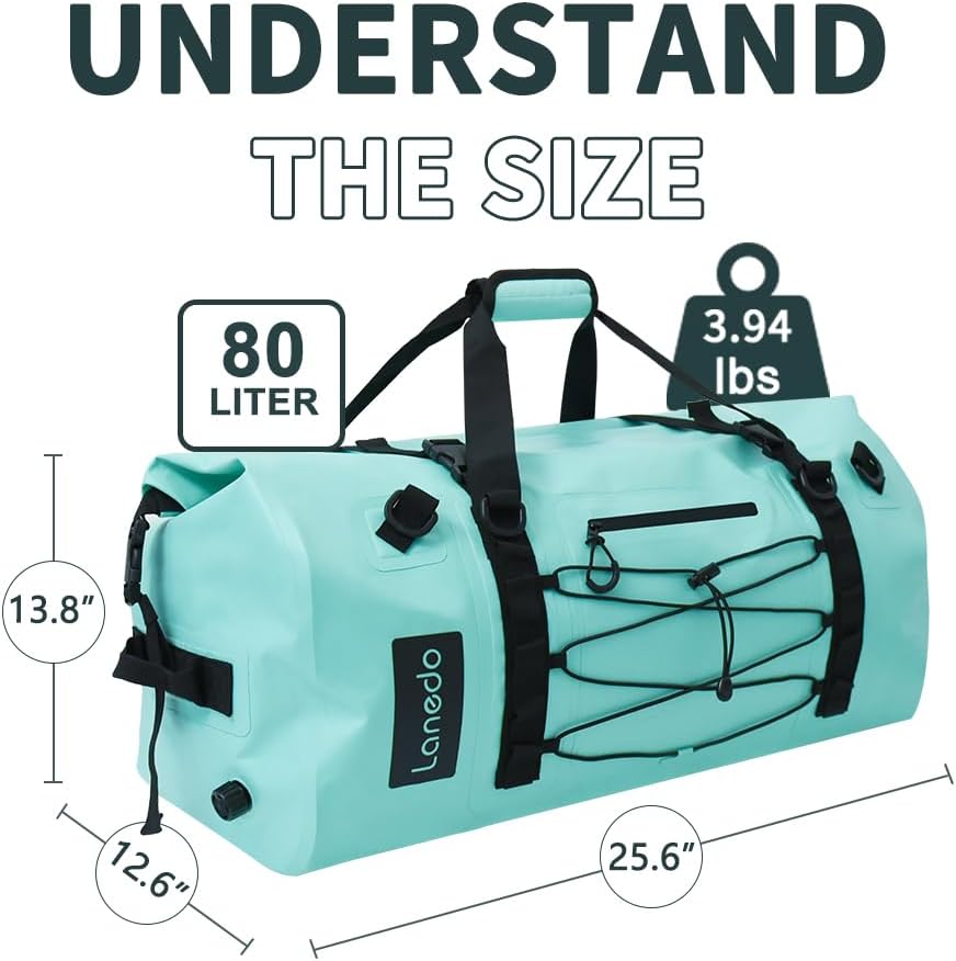 80L Dry Bag Large Waterproof Bag Roll-Top Heavy Duty Fishing Duffel Bag with Durable Straps & Handles for Kayaking Paddle boarding Boating Rafting Fishing Canoeing Camping
