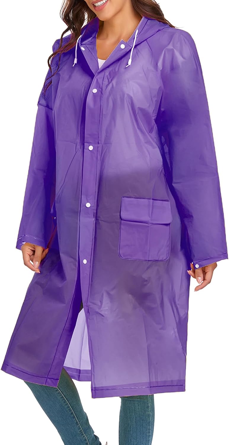 Raincoats for Women Men Reusable Portable Waterproof EVA Long Rain Ponchos with Hoods