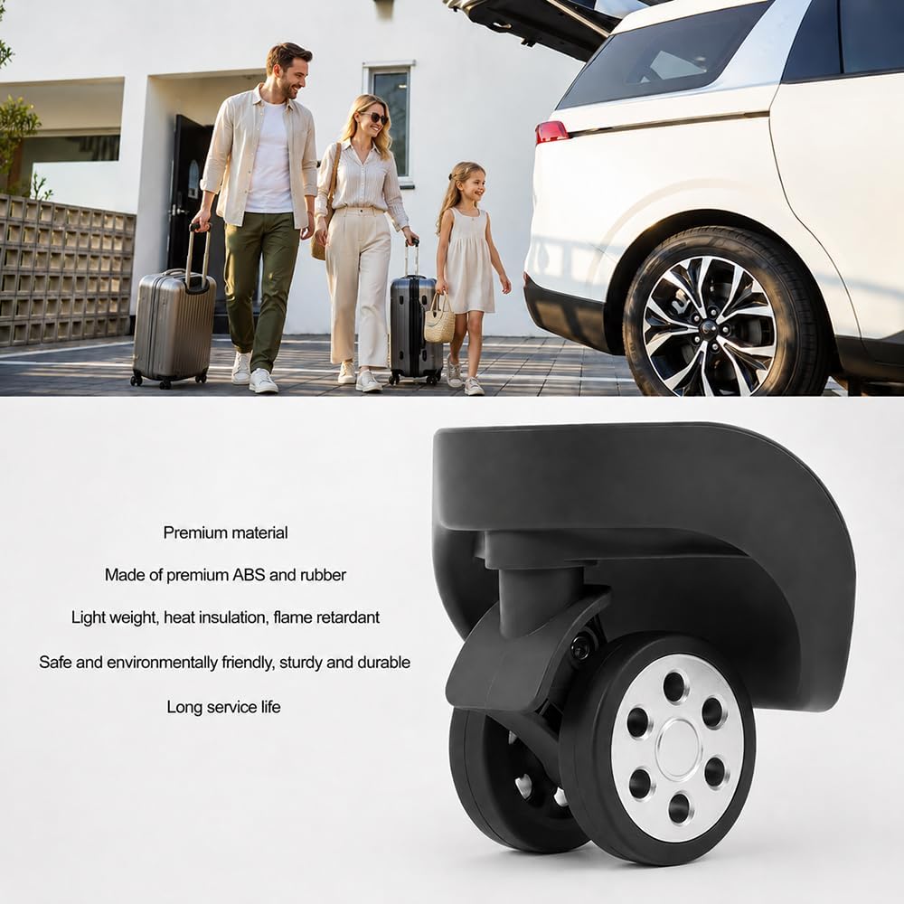 1 Pair Universal Suitcase Wheels – Durable ABS Replacement Casters for Luggage Bags, Smooth Rolling Repair Parts(12 Screws Included)(Black)
