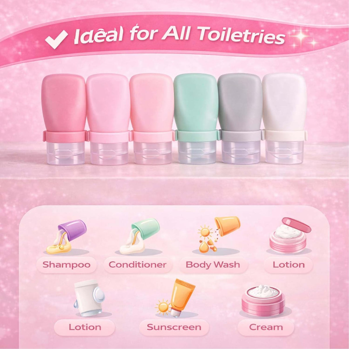 2 oz Travel Bottles, Leakproof Silicone Squeeze Bottle Mini Travel Size Container for Toiletries Lotion Shampoo and Conditioner Liquid Salad Dressing to go Condiment, TSA Approved, 4 Pack